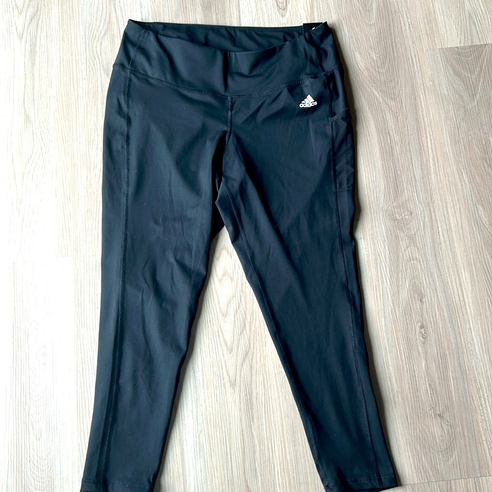 Adidas Performance Leggings 2X Black NEW Stretch Gym Workout Yoga Athletic